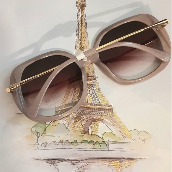 Taupe Frame w/Gold Hardware Sunglasses - Picture 3 of 5